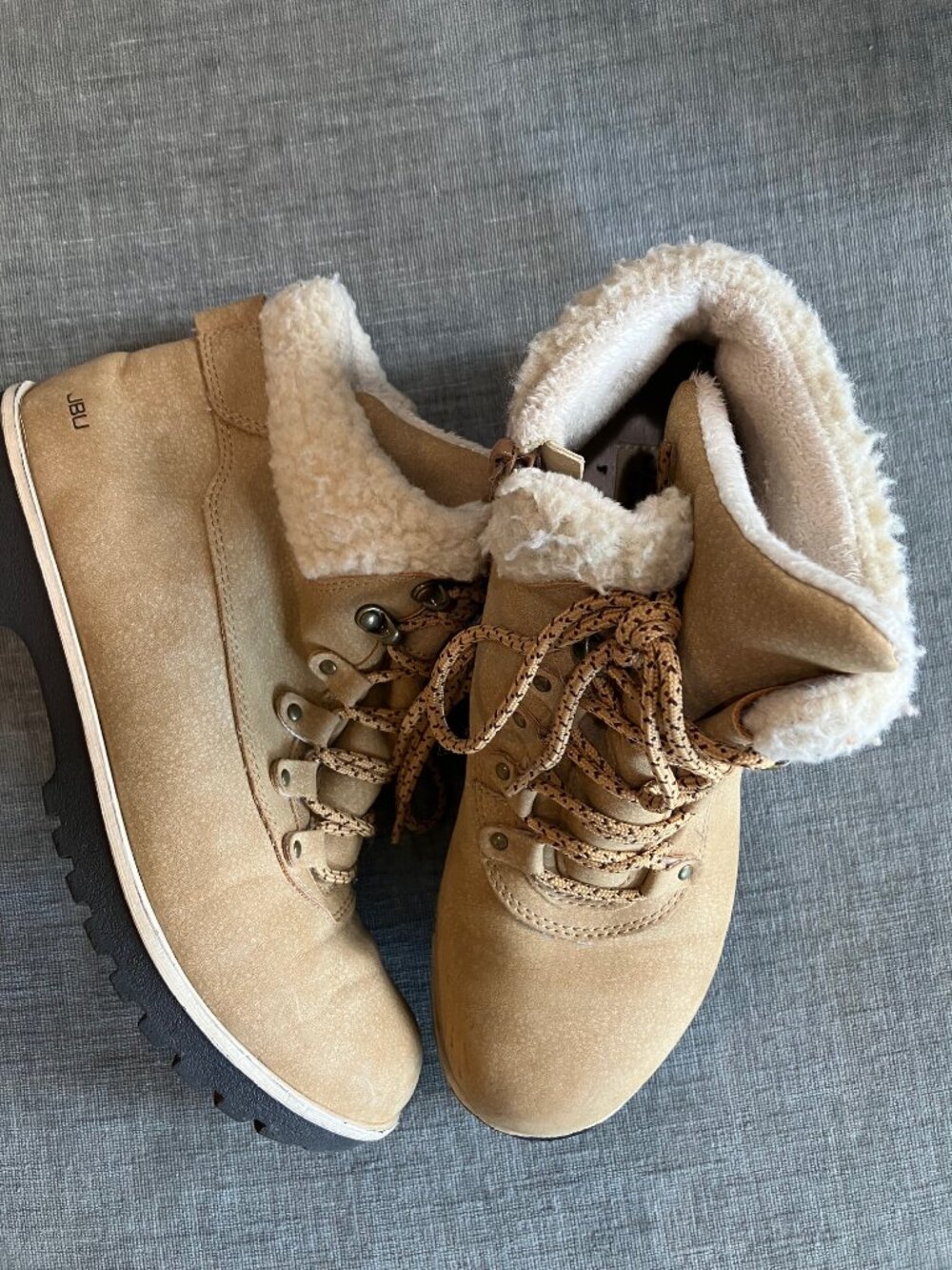 JBU Redrock Hiking Ankle Boots Vegan Tan Water Resistant Faux Fur Womens 7